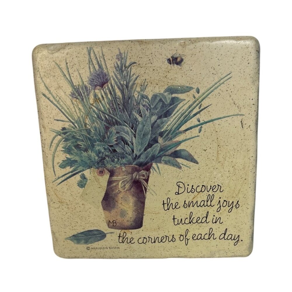 Marjolein Bastin Ceramic Wall Tile 4"x4" Floral & Bee Inspirational Quote Hook